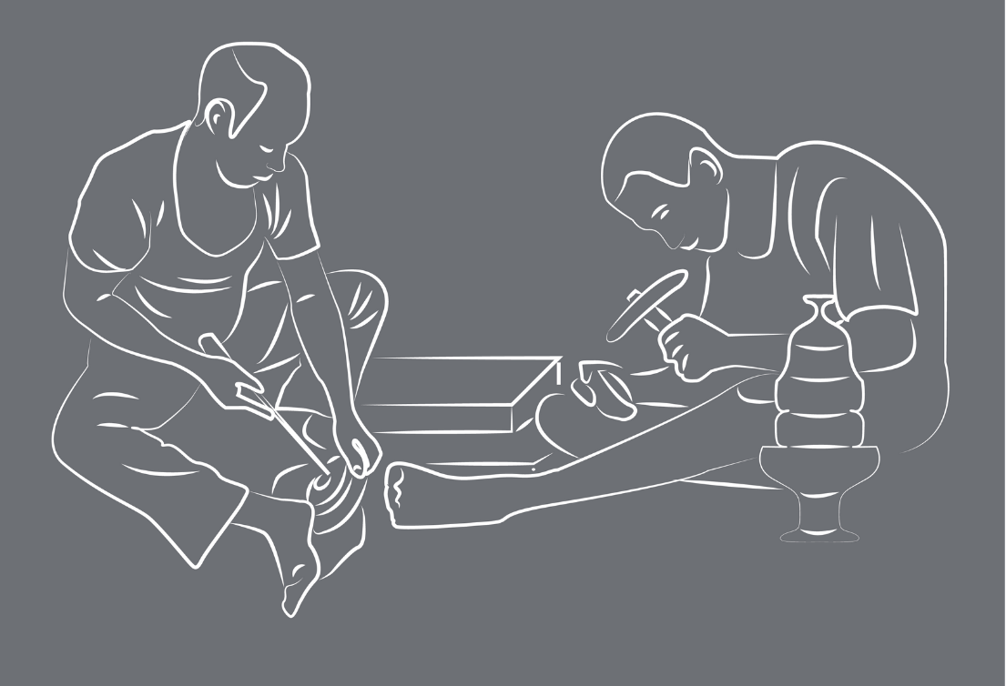 Collage of Sarthebari bell metal craft products