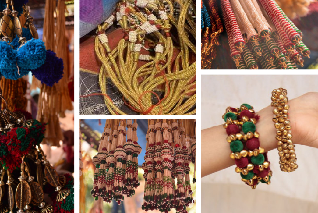 Collage of Patua Kaam jewellery products