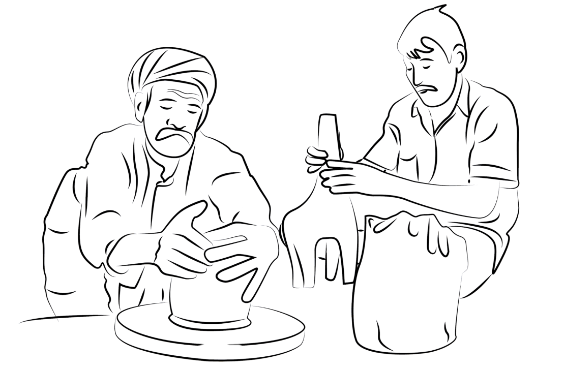 Illustration of Molela clay work products