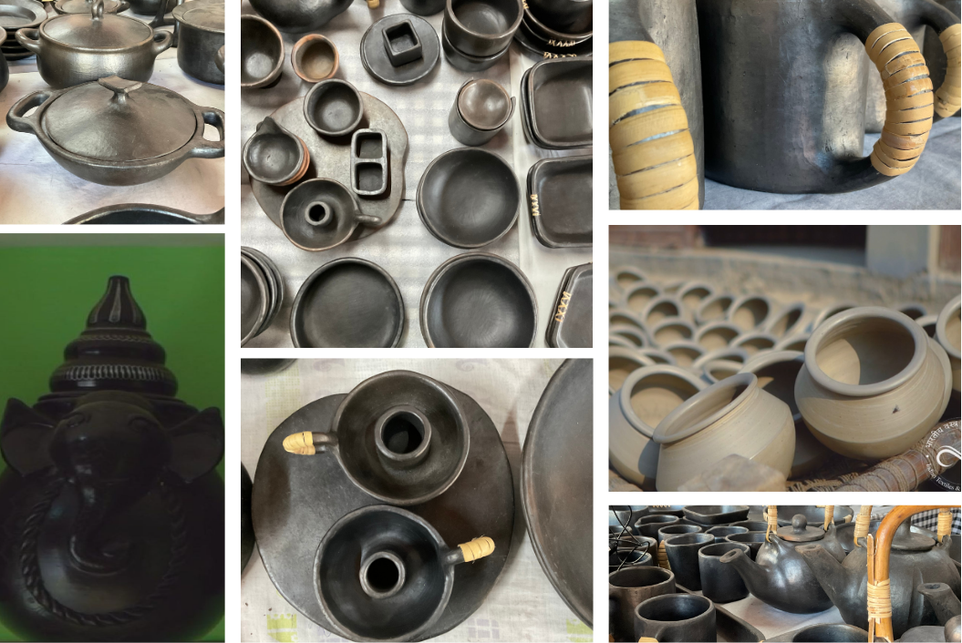 Collage of black pottery products