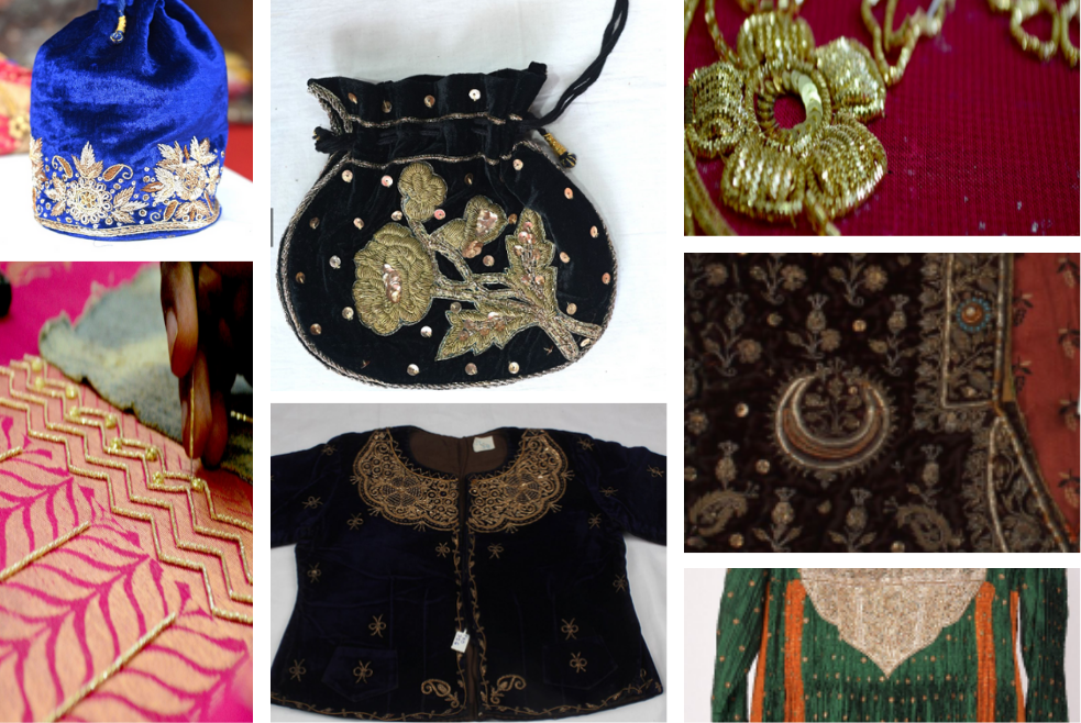 Collage of Bhopal Zardozi embroidery products