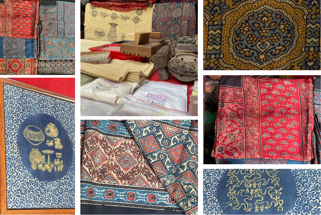 Collage of Kutch Ajrakh products