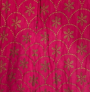 Tinsel (Khari) printing with shimmering metallic motifs, close-up 1