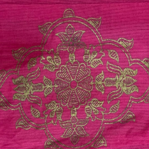 Tinsel (Khari) printed fabric with intricate metallic patterns, close-up 2